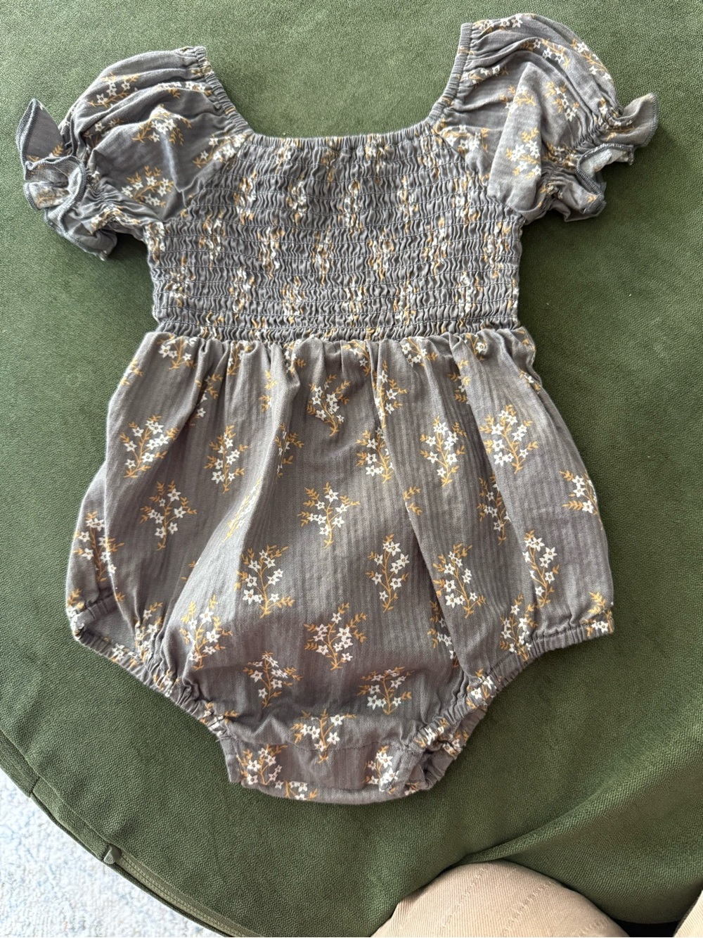 Noralee Smocked Gray Floral Bubble Romper for Girls